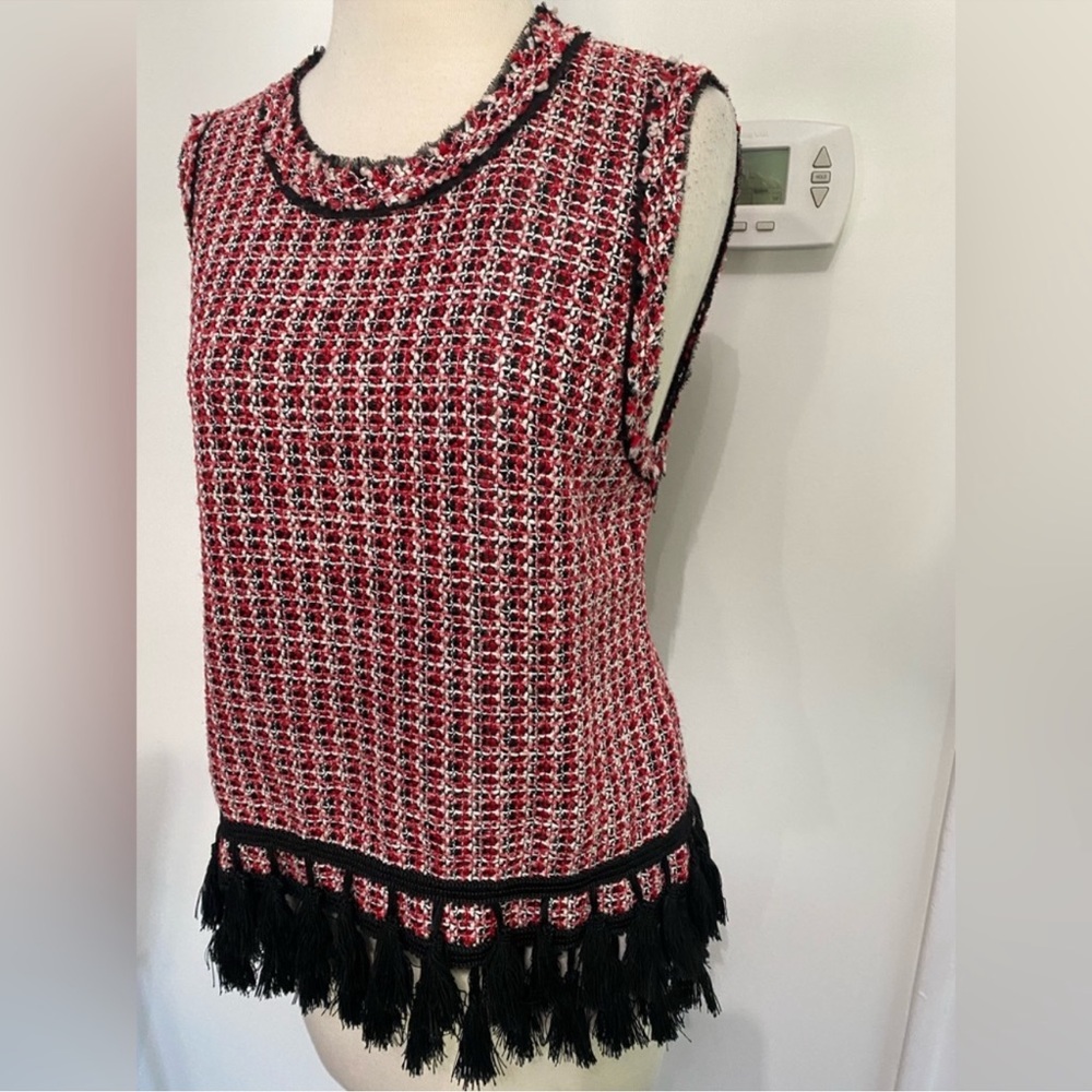 Plad Zara Sleeveless Twill Top with Tassels